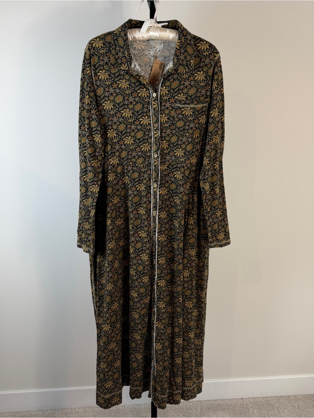 Natural Life Christa Knit Cotton Black Dark Floral Daisy Print Maxi Dress M NWT